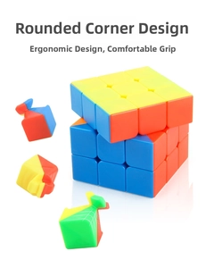 Detail of 3x3 speed cube showing ergonomic rounded corners and internal structure