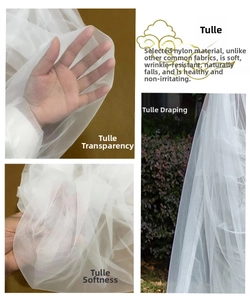 Detail of soft nylon bridal veil fabric showing high transparency and drape quality