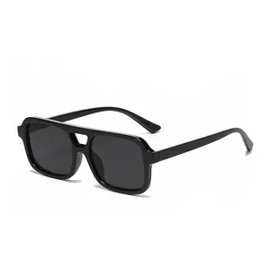 Classic black double bridge pilot sunglasses with square frames and dark smoke lenses