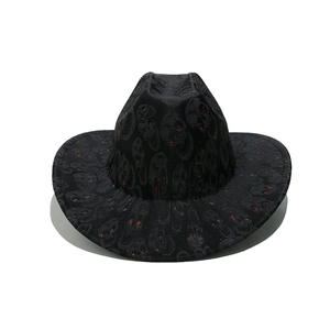 Black cowboy hat with skull patterns and red sequin eyes for Halloween party