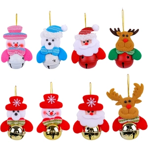 Assorted Christmas plush figurines with festive metal bells for tree decoration