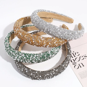 Padded Rhinestone Headband With Faux Artificial Pearls Wide Thick High Top Velvet Lining Hair Band Accessories For Women