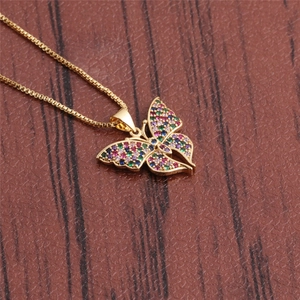 Fashionable gold butterfly pendant necklace with colorful crystal stones for women