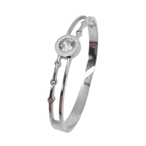 Elegant rose gold double-layered roman numeral bangle with sparkling cubic zirconia stone