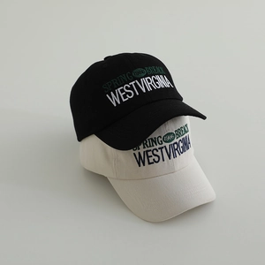Classic cotton baseball cap with West Virginia embroidery for kids in black and cream white