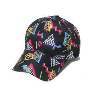 Retro 80s 90s baseball cap with neon geometric patterns and leopard print on black