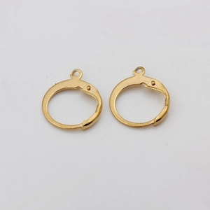 Polished gold round leverback ear clips with jump rings for DIY jewelry making