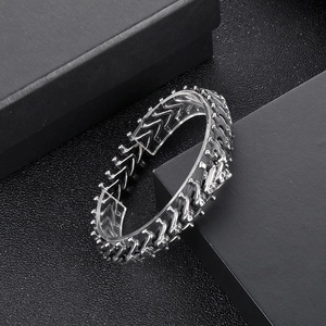 Close-up of vintage gothic stainless steel spinal bone bracelet with punk skeleton design