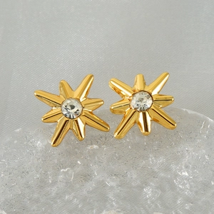 Octagram Stud Earrings Zircon Stainless Steel 18K Gold Plated North Star Fashion Jewelry For Women