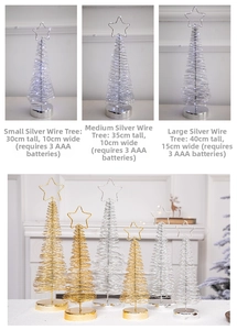 Three sizes of metal wire Christmas trees with LED lights and star toppers
