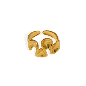 Polished 18K gold plated stainless steel ring with wave texture in open design