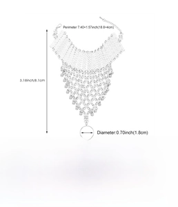 Detailed measurements of silver metal mesh slave bracelet with ring and chain specs