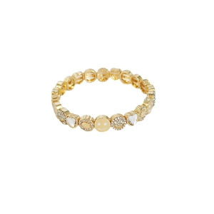 Elegant gold stretch bracelet with white smile face heart and flower crystal charms