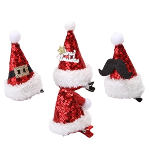 Set of 4 Christmas sequin mini hat hair clips with Merry Christmas design for holiday parties