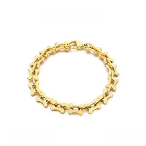 Golden bone-shaped chain bracelet with L:200x8.5mm size and 12g weight on white background