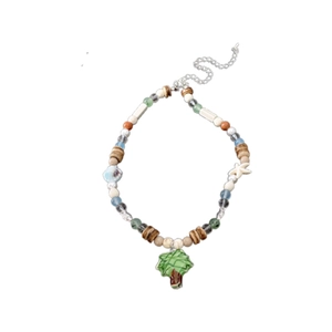Colorful ocean-themed beaded necklace featuring palm tree, starfish, and shell pendants