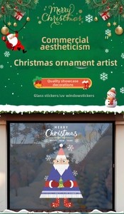 Detail of UV Christmas window sticker with Santa Claus and snowflakes on glass