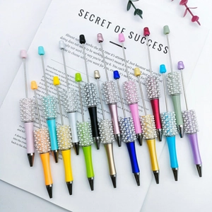 Colorful pearl-decorated metallic ballpoint pens with elegant gradient and bead accents