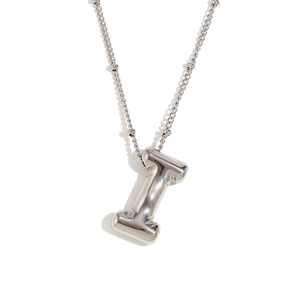 Silver balloon letter I pendant necklace in polished 3D stainless steel for women