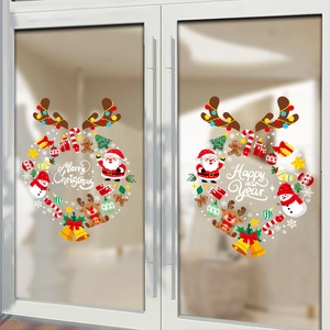 Christmas window stickers set featuring Santa, reindeer and snowman in wreath design
