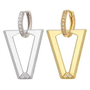 Brass Copper Micro Pave Rhinestone Geometric V-Shape Triangle Drop Earrings For Women Fashion Elegant Jewelry Accessory