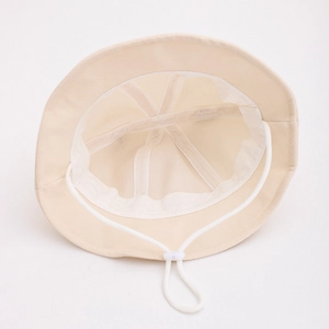 Detail view of baby sun hat with breathable mesh lining and adjustable chin strap