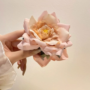 Elegant peach pink fabric orchid flower hair claw clip for fashionable women hairstyles