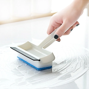 Handheld 2-in-1 window cleaning brush with sponge and squeegee for glass and tile