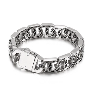 Retro punk style stainless steel chain bracelet with square buckle for men and women