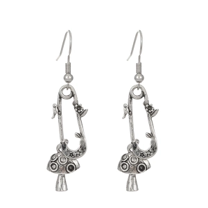 Vintage Gothic mushroom and paperclip drop earrings in antique silver finish