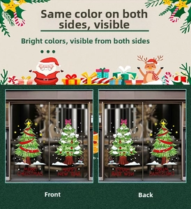 Détail d'autocollants statiques de Noël montrant l'effet couleur double face sur verre