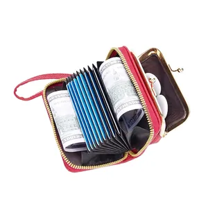 Baellerry red accordion wallet with 11 card slots, coin pocket and wrist strap
