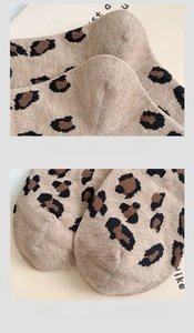 Detail showing seamless large heel and reinforced toe of leopard print cotton socks
