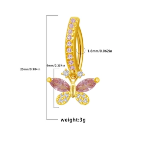 Detail view of pink butterfly navel ring with 25mm length and 1.6mm thickness measurements