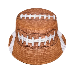 Reversible geometric graffiti bucket hat with American football print and white stitching