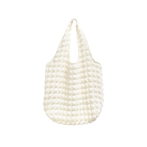 Minimalist white popcorn bubble tote bag with textured puffy fabric for women