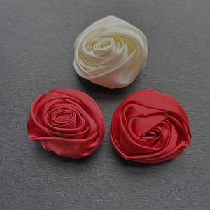 Handmade satin rose flower brooches in red and beige for clothing and hair styling