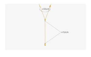 Dettagli sulle dimensioni della collana a Y dorata LOVE con misure di 55cm e 12cm
