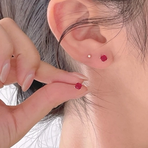 Square Red Cubic Zirconia Stud Earrings With 925 Sterling Silver Earring Post Minimalist Classic Fashion Jewelry For Women