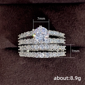 Luxe dubbellaagse zirkonia verlovingsring set met 7mm hoofdsteen en pavé zetting