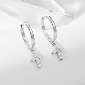 Elegant 925 sterling silver hoop earrings featuring sparkling cross dangles for women