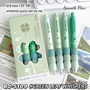 Detail of 4-pack green 0.5mm ST tip retractable pens with sponge comfort grip