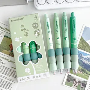 Detail of 4-pack green 0.5mm ST tip retractable pens with sponge comfort grip