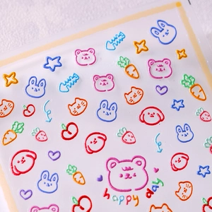 3D embossed cartoon nail art stickers with cute animals and fruit designs