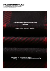 Detailed macro view of windproof red and black plaid fabric with anti-pilling texture