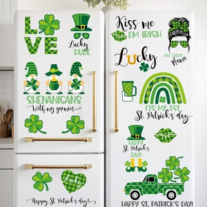 St Patricks Day Wall Stickers PVC Gnomes Shamrocks Window Clings Clover Irish Lucky Festival Home Decor Decorative