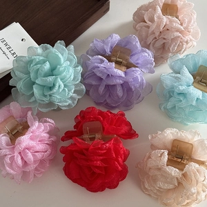 Elegant multi-color organza rose hair claws for women in pastel spring colors