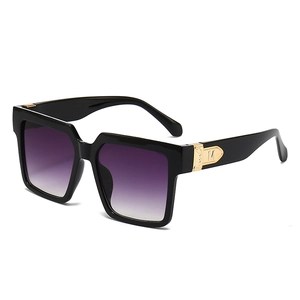 Chic oversized square sunglasses with purple gradient lenses and gold M-logo metal temples