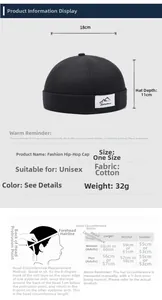 Detailed size guide for breathable cotton docker hat showing measurements and head size chart