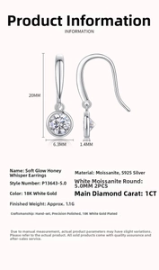Detailed size specifications for 1CT moissanite S925 silver earrings with measurements
